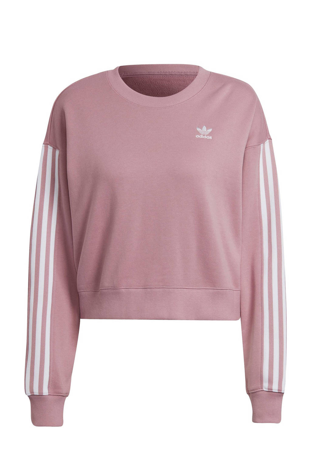 Roze en witte dames adidas Originals sweater van katoen met lange mouwen, ronde hals en geribde boorden