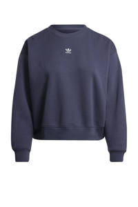 Donkerblauwe dames adidas Originals Plus Size sweater van katoen met lange mouwen, ronde hals en geribde boorden