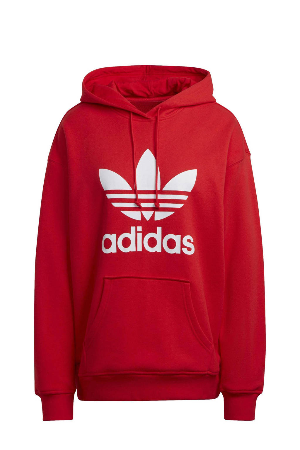 Rode dames adidas Originals Adicolor hoodie van katoen met logo dessin, lange mouwen, capuchon en geribde boorden