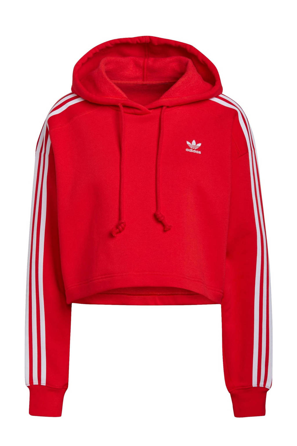 Rood en witte dames adidas Originals Adicolor hoodie van katoen met logo dessin, lange mouwen en capuchon