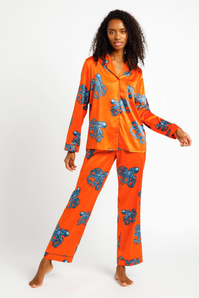 Viskeus methaan Spuug uit Chelsea Peers pyjama met all over print oranje | wehkamp