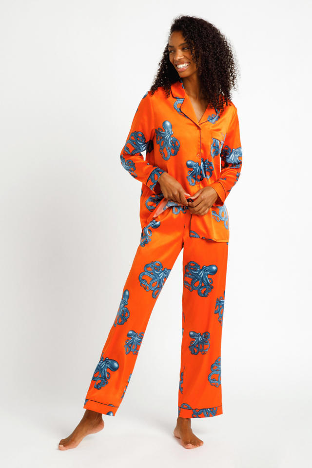Peers pyjama over print oranje | wehkamp