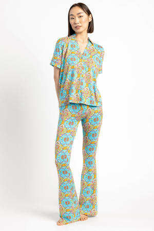 pyjama met all over print lichtblauw/geel