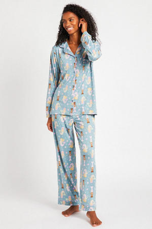pyjama met all over print lichtblauw