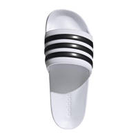 Wit en zwarte unisex adidas Performance Adilette Shower badslippers van rubber met strepenprint