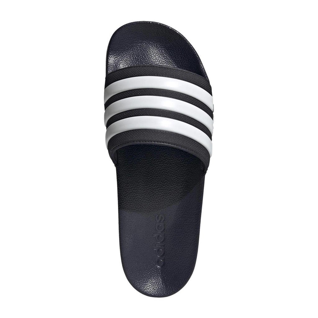 Donkerblauw en witte unisex adidas Sportswear Adilette Shower badslippers van rubber