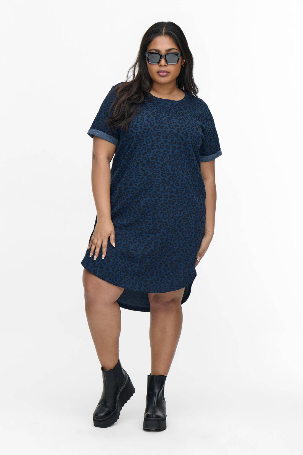 ONLY CARMAKOMA jurk CARKAYLEE met dierenprint donkerblauw/zwart