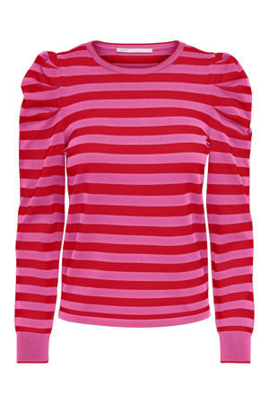 gestreepte fijngebreide trui ONLKELCINA roze/rood