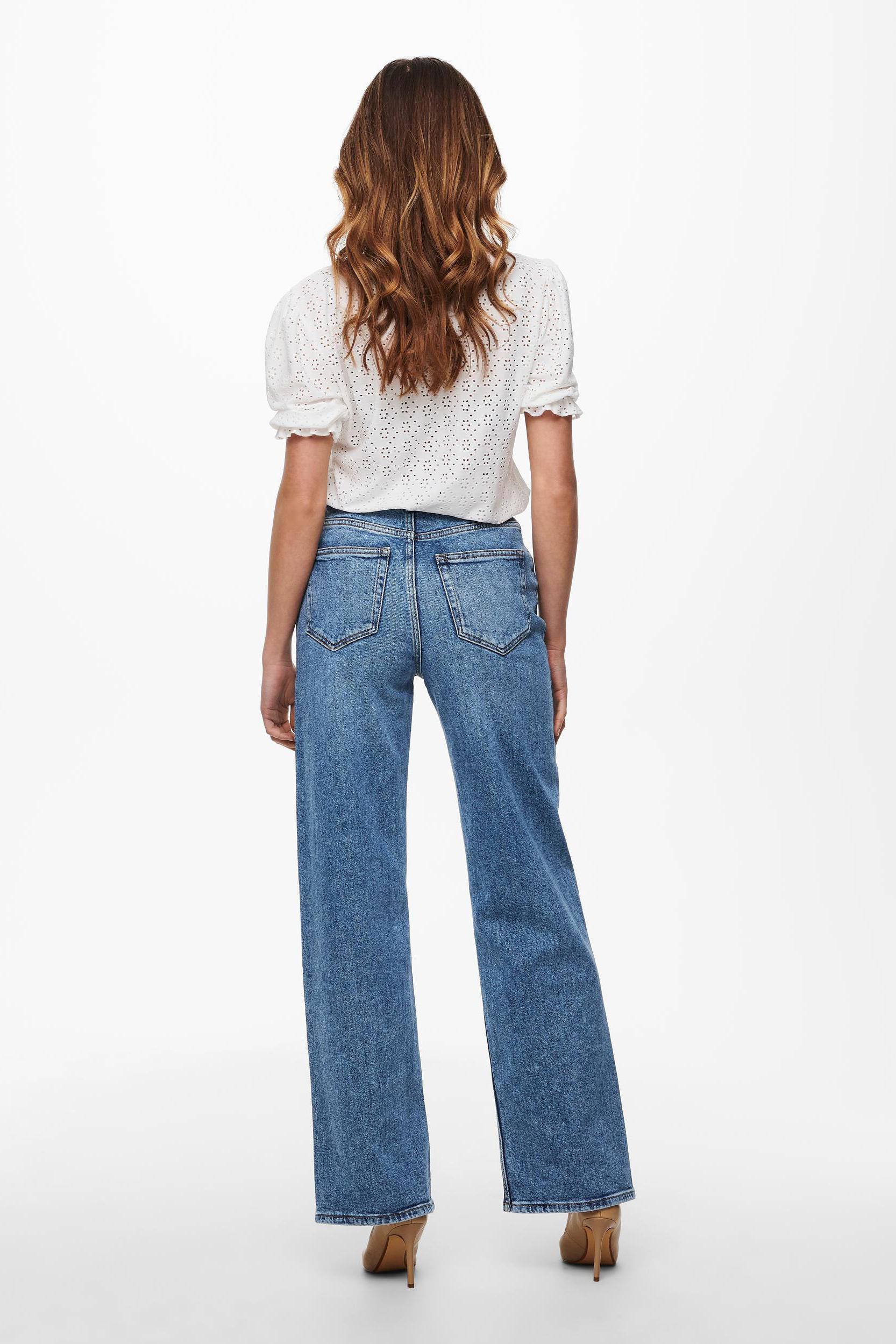 ONLY high waist wide leg jeans ONLJUICY medium blue denim | wehkamp