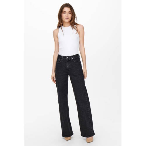 ONLY high waist wide leg jeans ONLJUICY black denim afbeelding