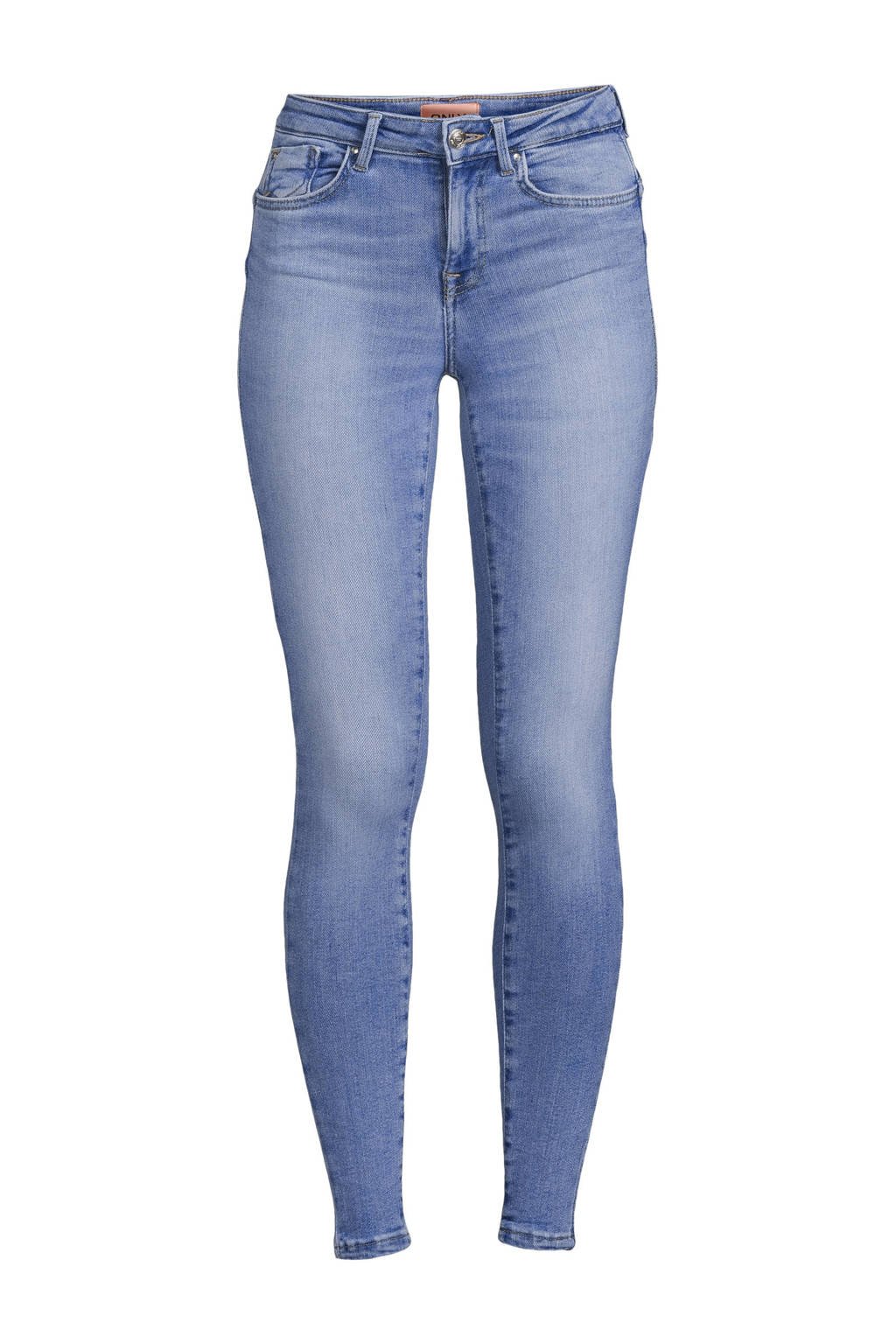 Blauwe dames ONLY push-up skinny jeans special bright blue van duurzaam stretchdenim met regular waist en rits- en knoopsluiting