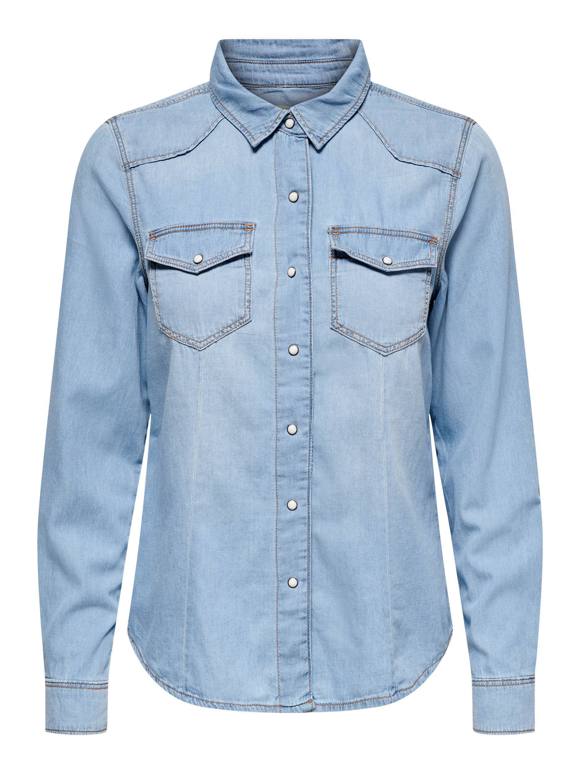 ONLY denim blouse ONLROCK lichtblauw | wehkamp