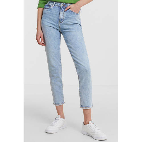 ONLY cropped high waist straight leg jeans ONLEMILY light blue denim regular afbeelding