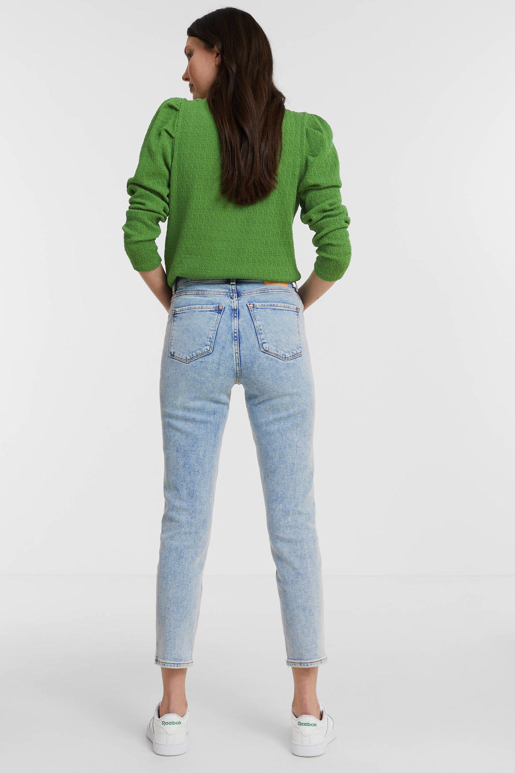 ONLY cropped high waist straight fit jeans ONLEMILY light blue denim