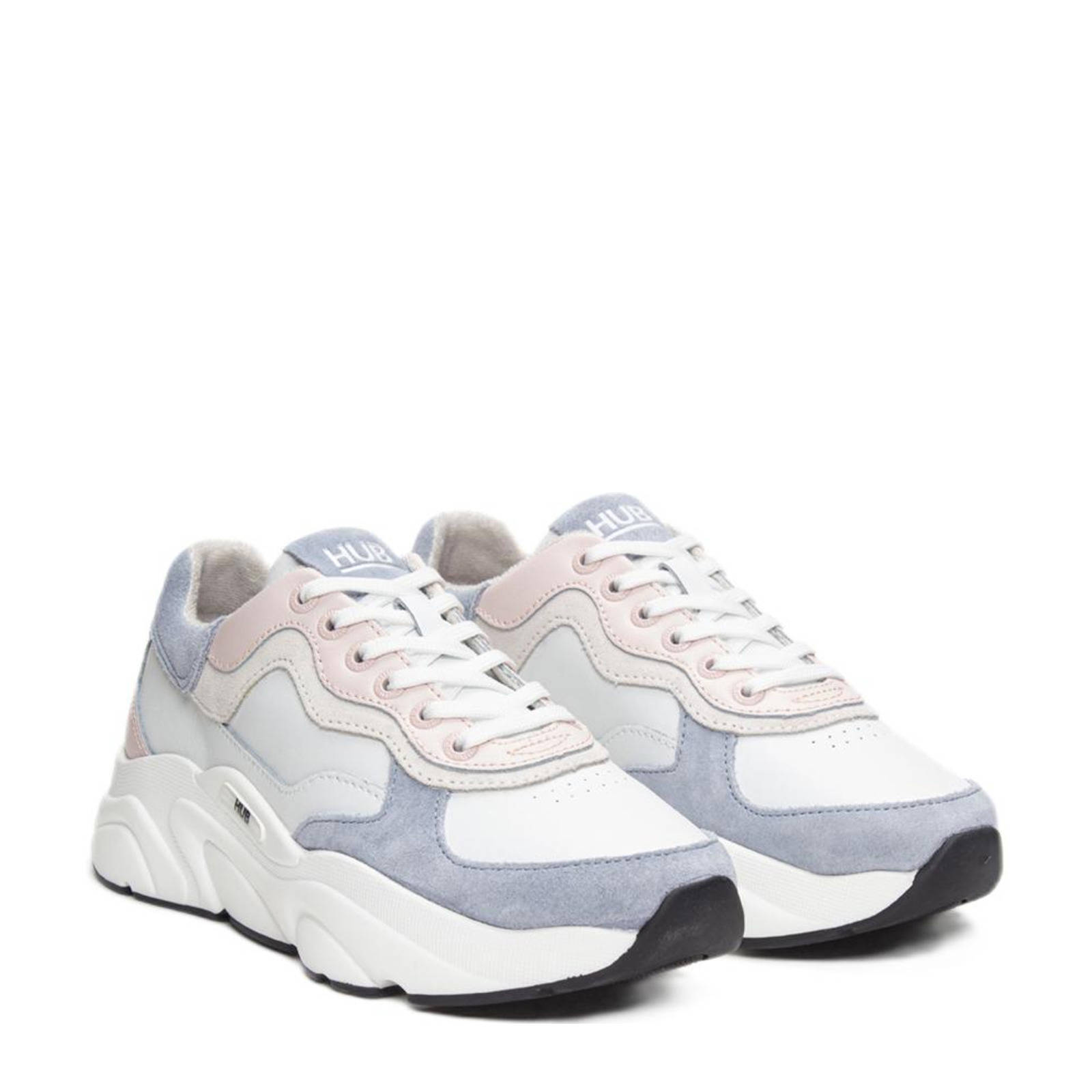 HUB Rock leren sneakers wit/roze/blauw | wehkamp