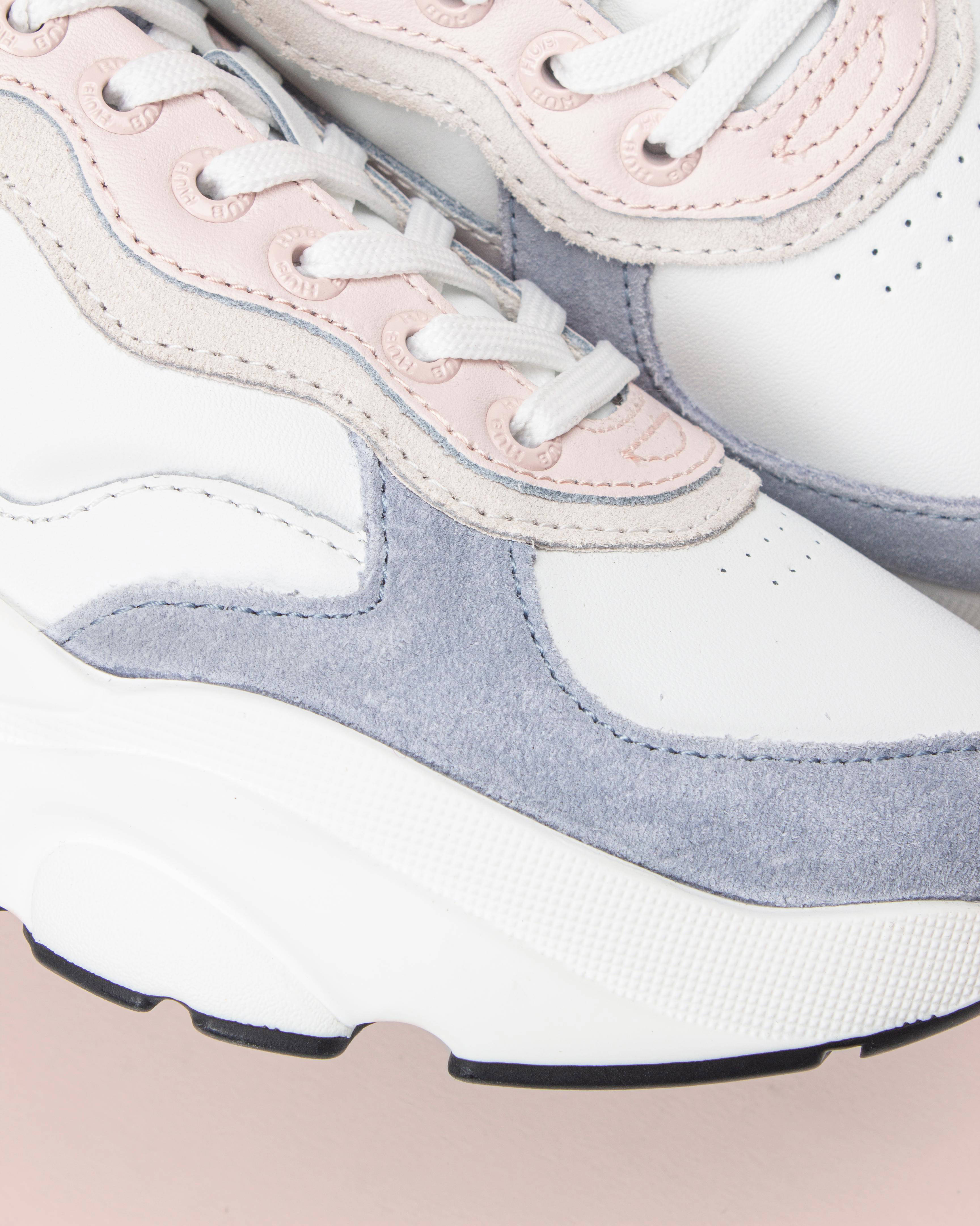 HUB Rock leren sneakers wit/roze/blauw | wehkamp