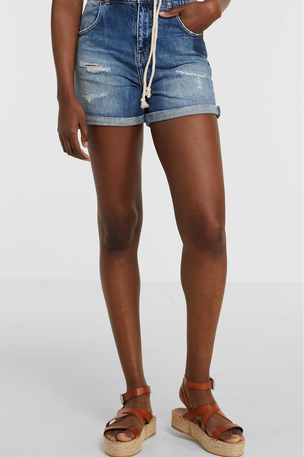 Blauwe dames LTB high waist jeans short Molina van stretchdenim met rits- en knoopsluiting