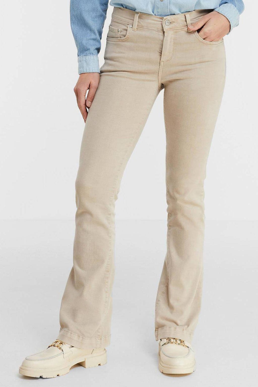 Beige dames LTB Be Yourself flared jeans Fallon van stretchdenim met regular waist en rits- en knoopsluiting