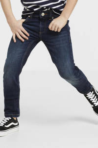 Donkerblauwe jongens anytime slim fit jeans van stretchdenim met regular waist