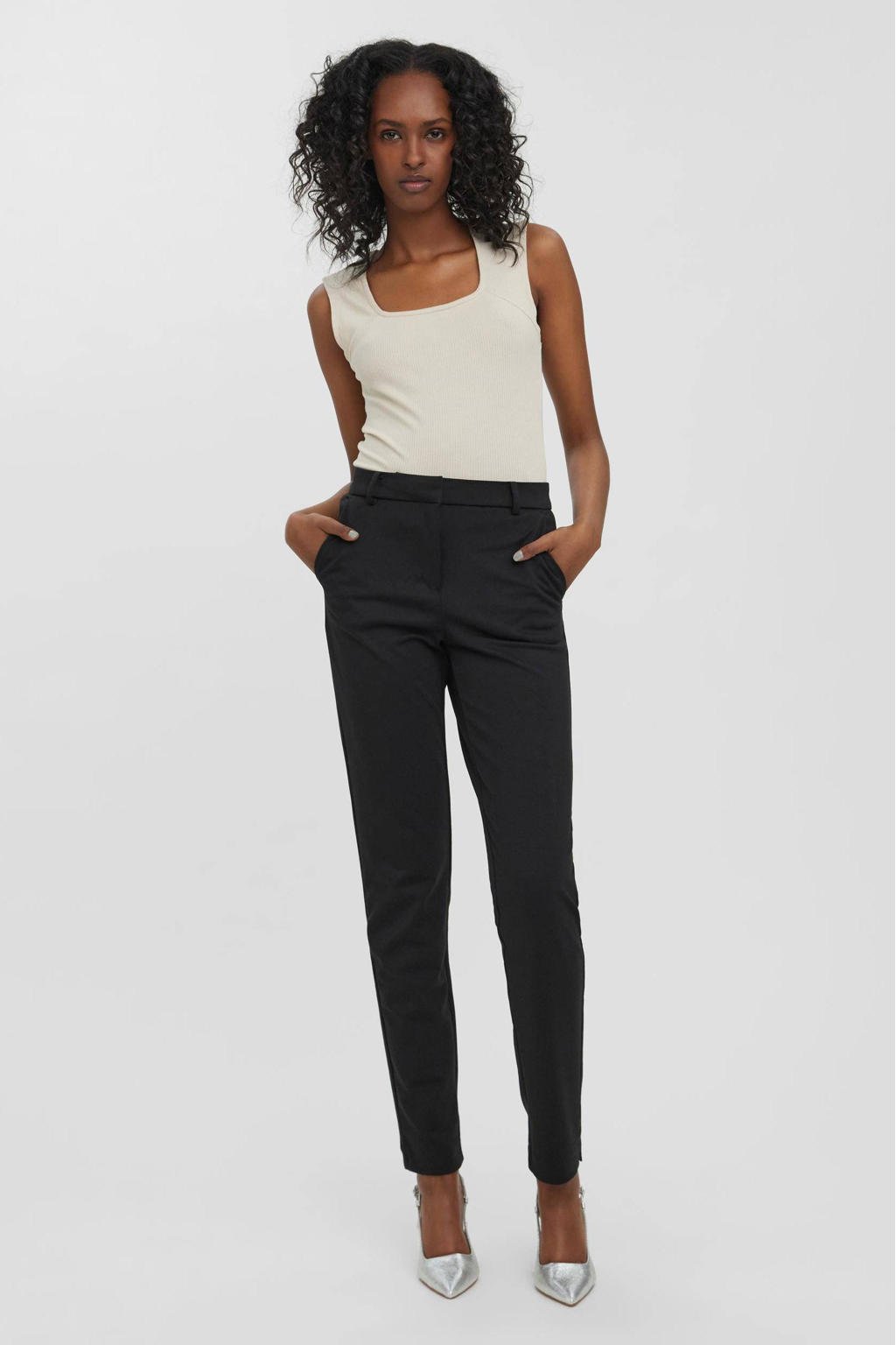 Zwarte dames VERO MODA slim fit pantalon van polyester met regular waist
