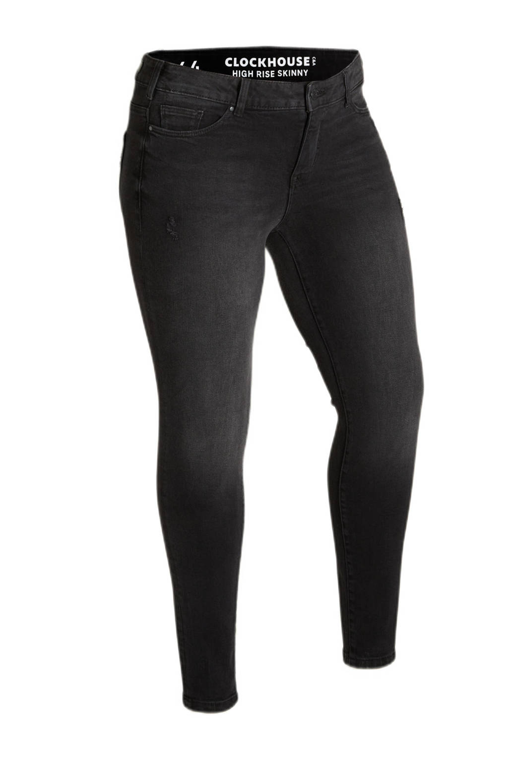 Zwarte dames C&A XL Clockhouse high waist skinny jeans van stretchdenim met rits- en knoopsluiting