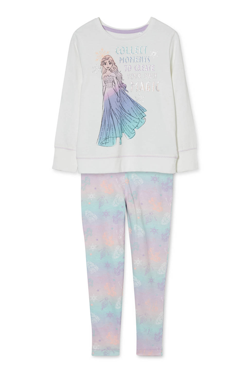C&A Frozen pyjama met biologisch katoen wit/lichtblauw, Wit/lichtblauw