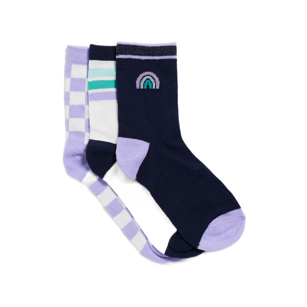 WE Fashion sokken met print set van 3 lila