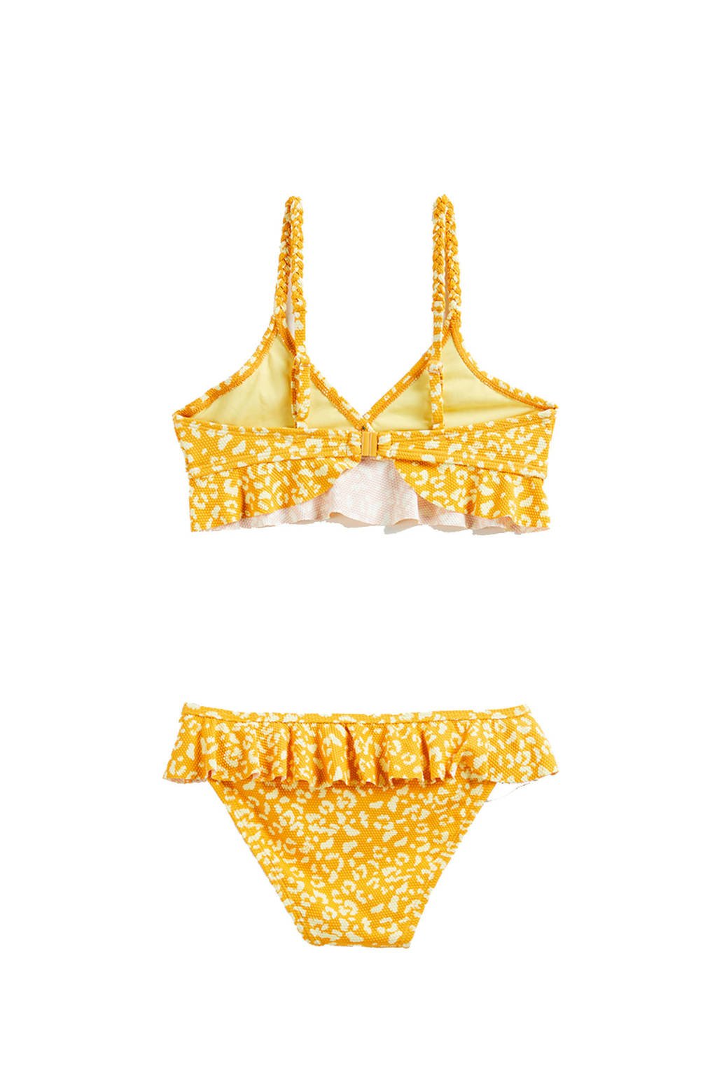 Tien jaar dwaas Vochtig WE Fashion crop bikini met panterprint en ruches geel/wit | wehkamp