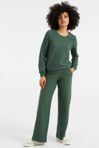Groene dames WE Fashion sweater van katoen met lange mouwen, ronde hals en textuur
