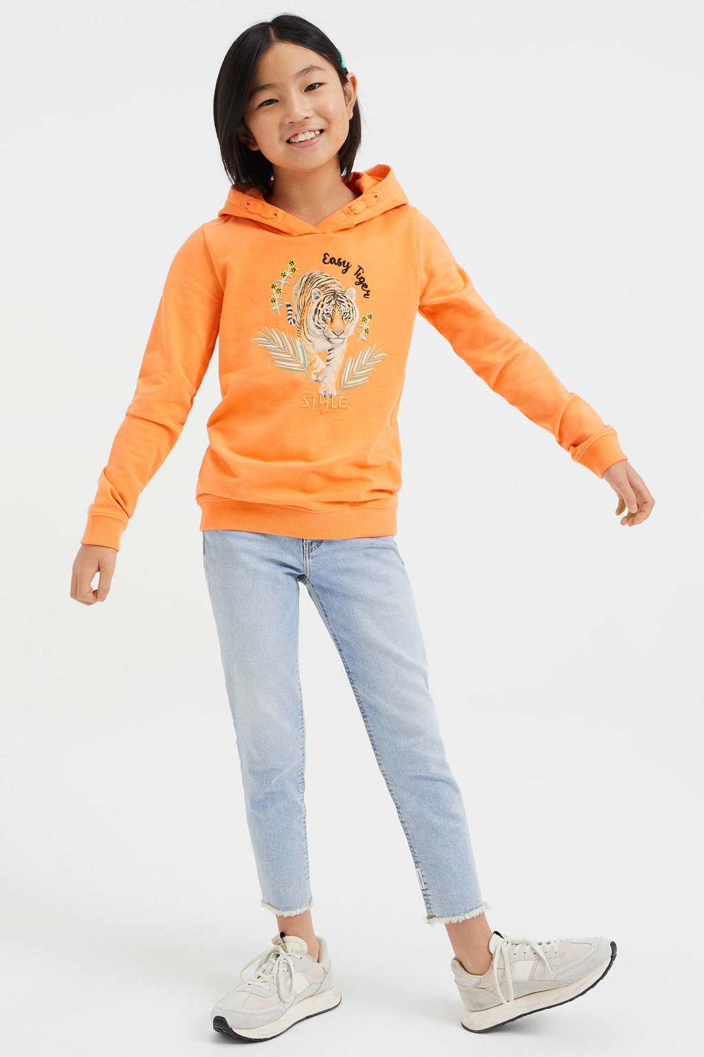 WE Fashion hoodie met printopdruk oranje