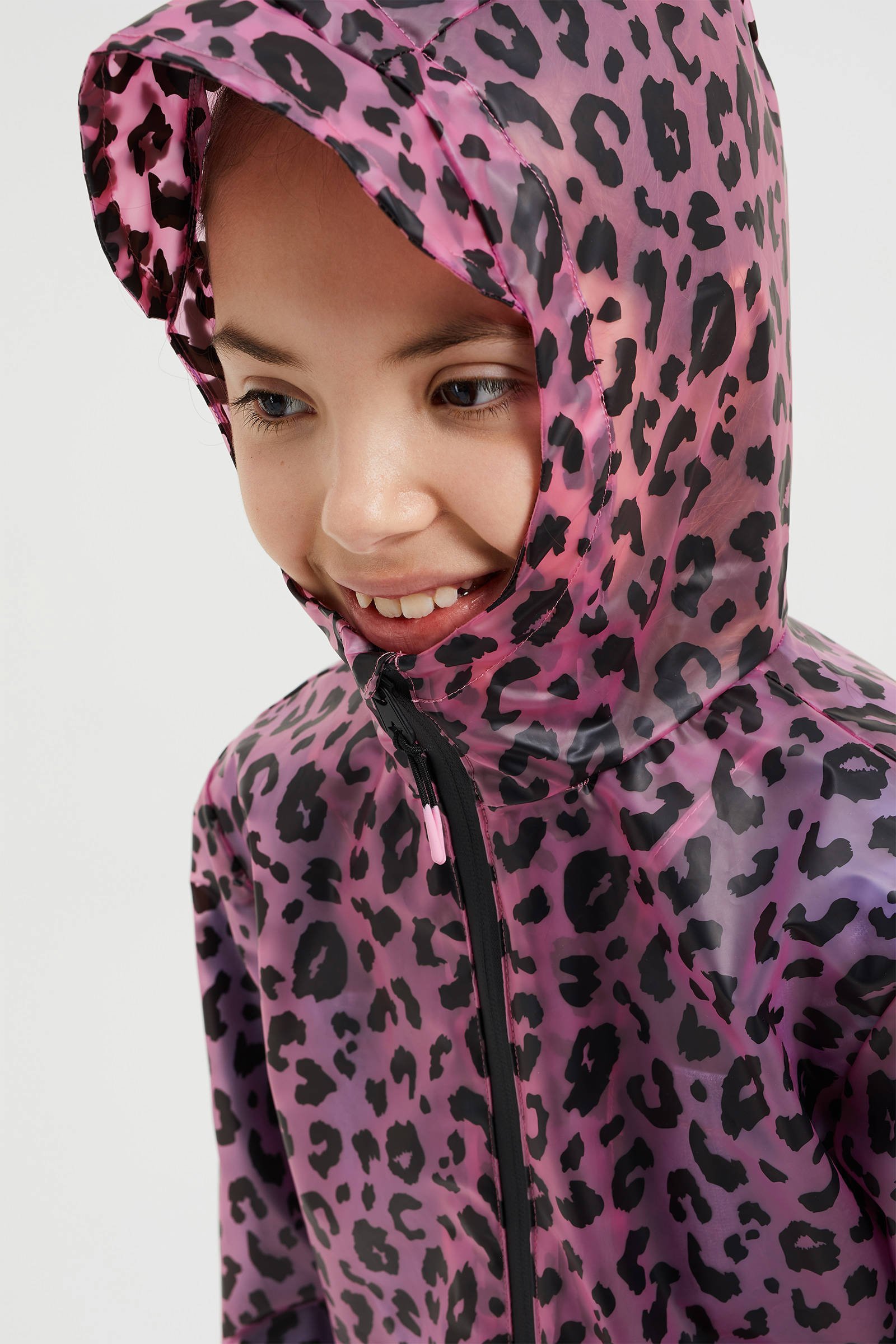 WE Fashion regenjas zomer met panterprint roze wehkamp