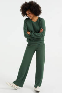 Groene dames WE Fashion wide leg palazzo broek van duurzaam stretchkatoen met regular waist en elastische tailleband
