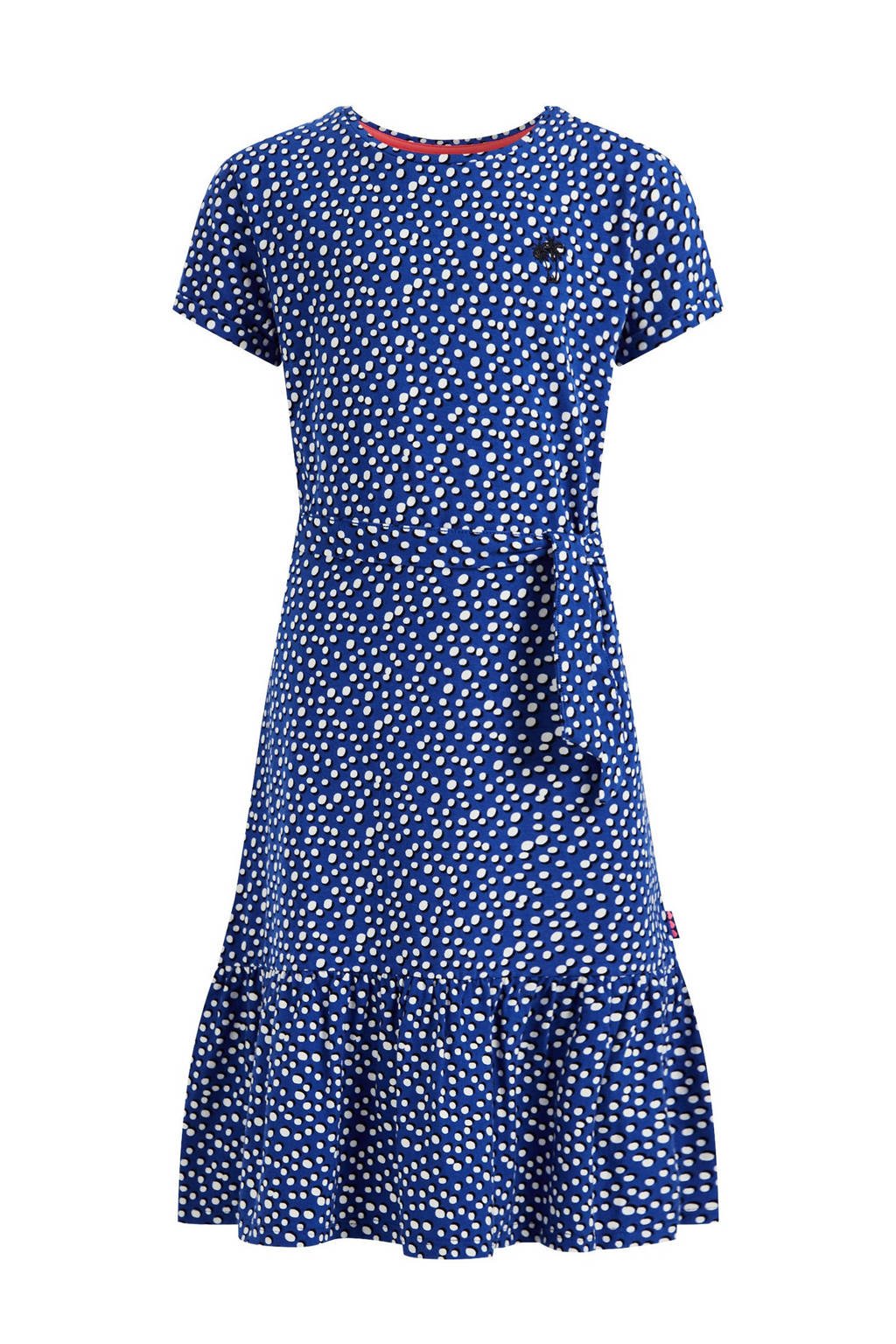WE Fashion A-lijn jurk met stippen en volant blauw/wit wehkamp