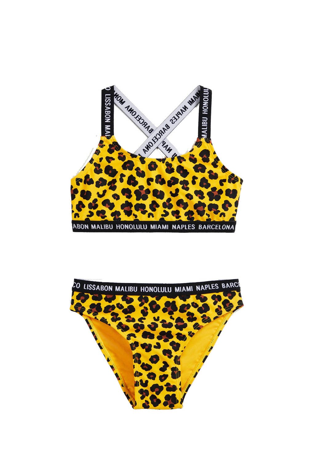WE Fashion crop bikini met panterprint geel/zwart, Geel/zwart