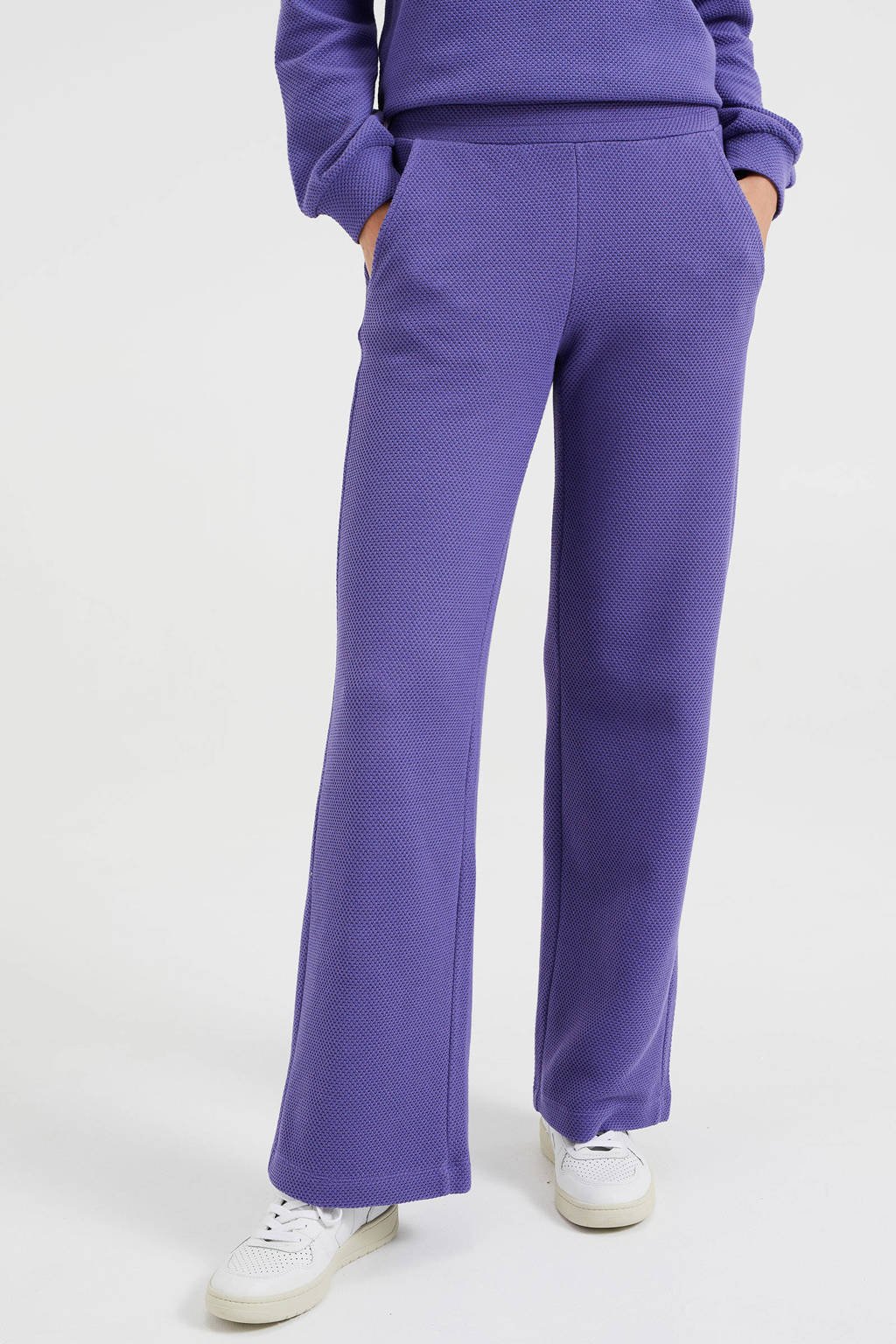Paarse dames WE Fashion wide leg palazzo broek van duurzaam stretchkatoen met regular waist en elastische tailleband