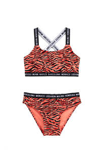 WE Fashion crop bikini met zebraprint oranje/zwart, Oranje/zwart
