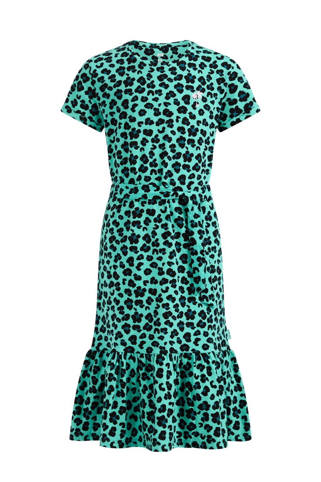 WE Fashion A-lijn jurk met panterprint en volant groen/zwart wehkamp