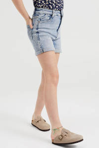 Lichtblauwe meisjes WE Fashion Blue Ridge high waist skinny jeans short van stretchdenim met rits- en knoopsluiting