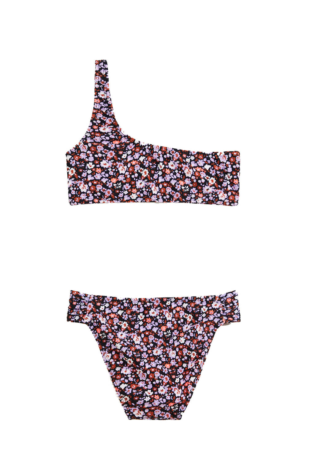 Mannelijkheid Kerel opening WE Fashion gebloemde one shoulder bikini zwart/roze | wehkamp