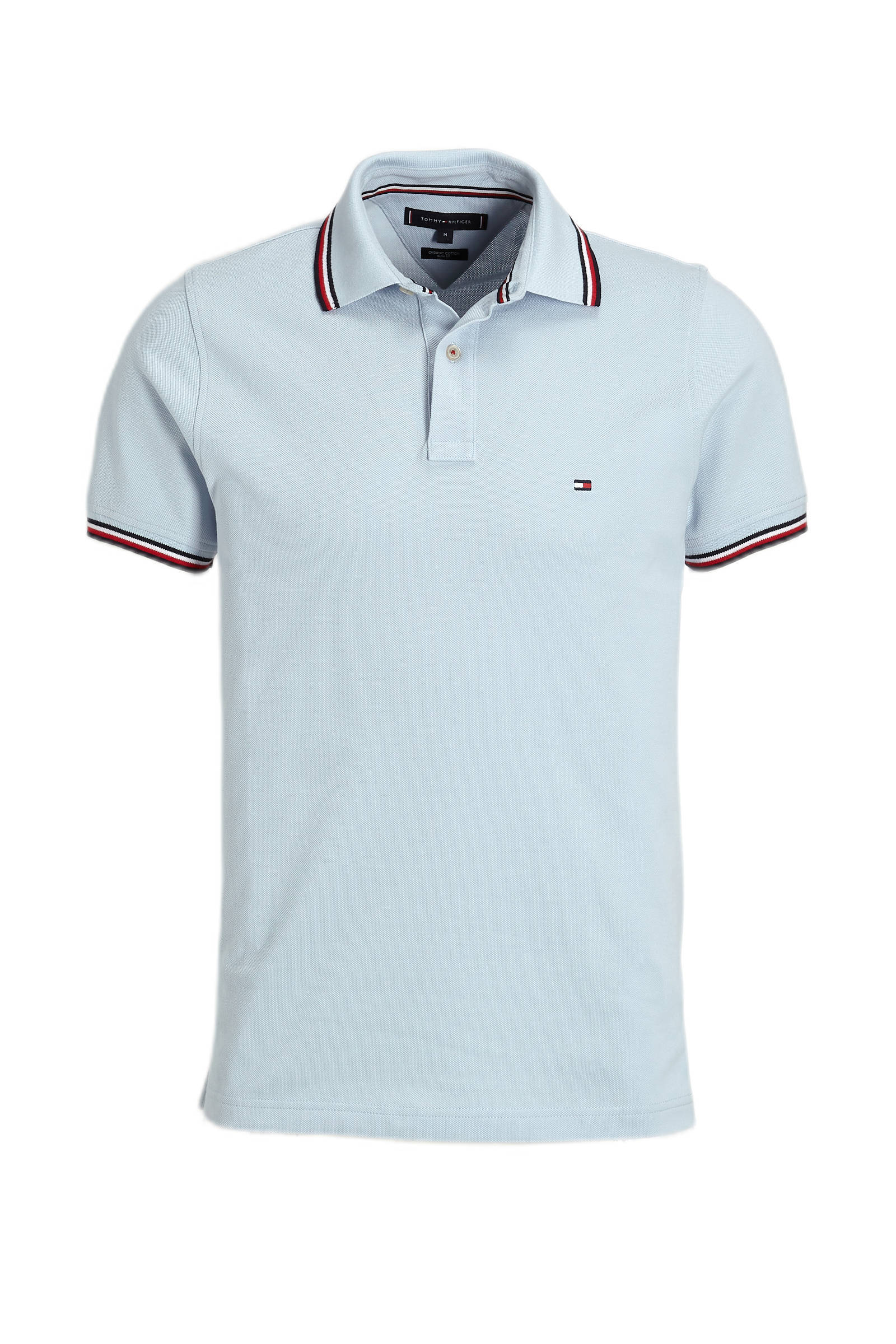 Tommy Hilfiger slim fit polo met contrastbies breezy blue | wehkamp