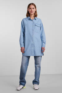 Light denim dames PIECES blouse van denim met lange mouwen, klassieke kraag en knoopsluiting