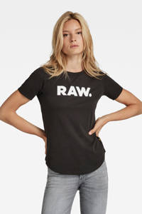 Zwarte dames G-Star T-shirt van biologisch katoen met korte mouwen en ronde hals