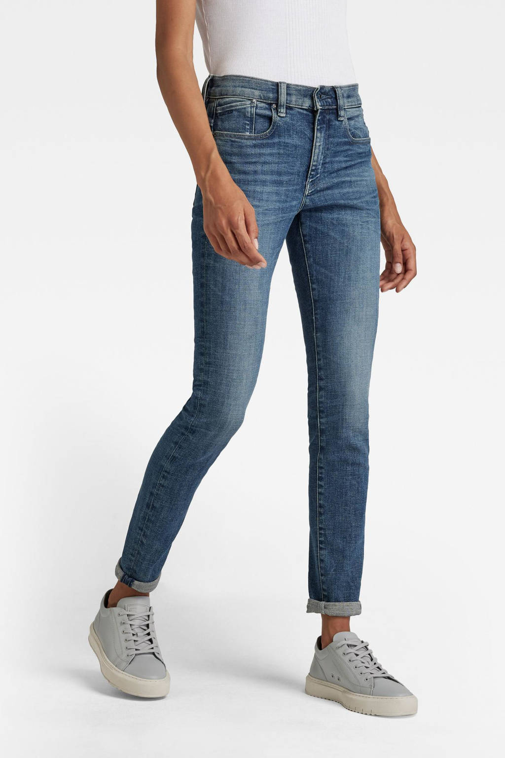 Lichtblauwe dames G-Star RAW Lhana low waist skinny jeans van duurzaam stretchdenim met rits- en knoopsluiting