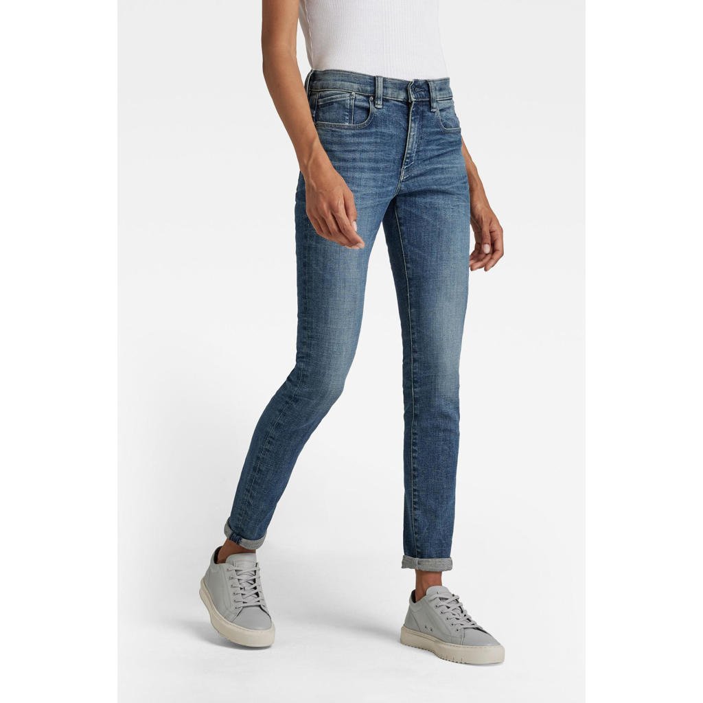 Lichtblauwe dames G-Star RAW Lhana low waist skinny jeans van duurzaam stretchdenim met rits- en knoopsluiting
