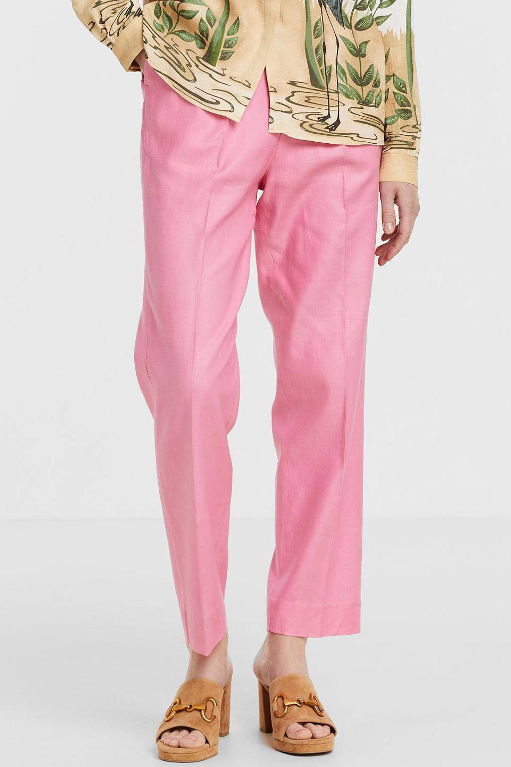 Roze dames Scotch & Soda high waist straight fit pantalon van viscose met rits- en haaksluiting