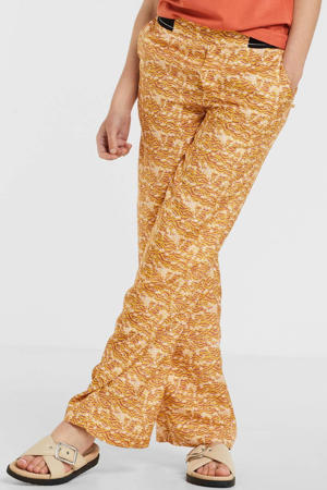 high waist wide leg palazzo broek met all over print oranje/lichtroze