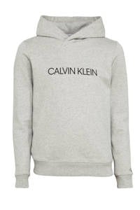 Grijs melange jongens en meisjes CALVIN KLEIN JEANS hoodie melange van sweat materiaal met logo dessin, lange mouwen, capuchon en geribde boorden