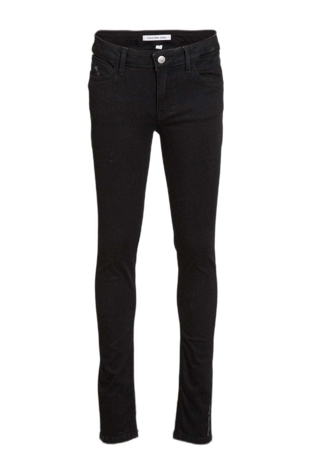 Zwarte meisjes CALVIN KLEIN JEANS skinny jeans van stretchdenim met regular waist, rits- en knoopsluiting en effen
