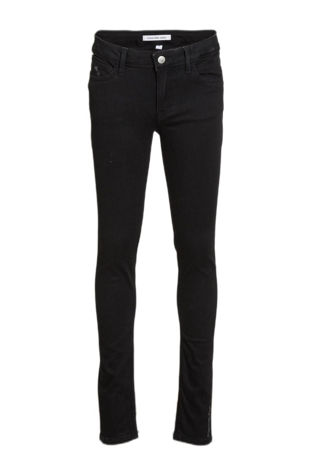 Zwarte meisjes CALVIN KLEIN JEANS skinny jeans van stretchdenim met regular waist, rits- en knoopsluiting en effen