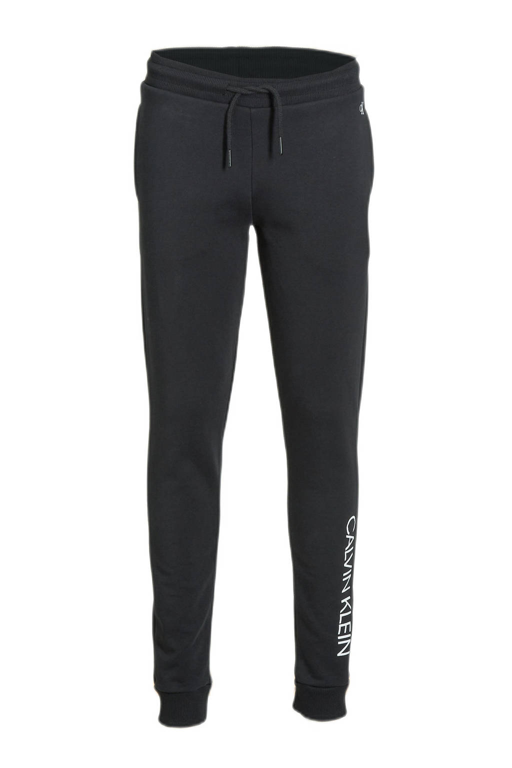 Zwarte jongens CALVIN KLEIN JEANS regular fit joggingbroek van biologisch katoen met elastische tailleband met koord